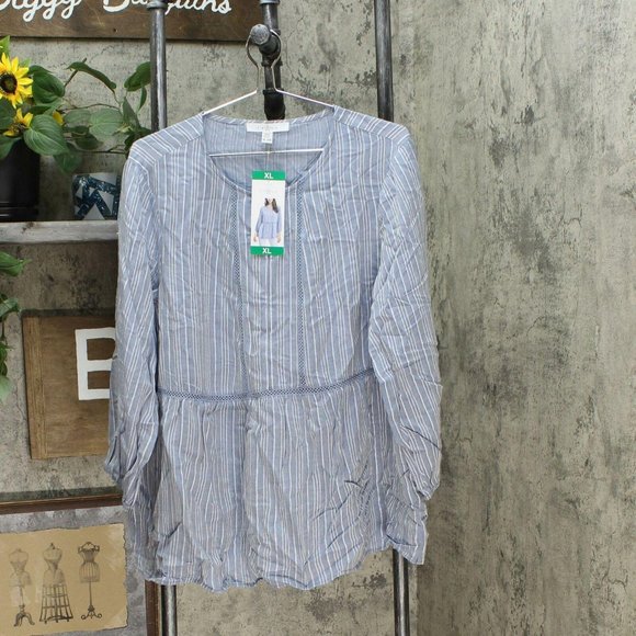 NWT Fever Crochet Inset Peasant Top XL Blue - Picture 3 of 6